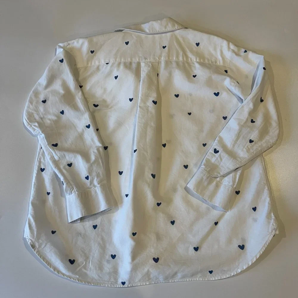 Sezane White Button-Down Shirt with Blue Heart Print - Picture 3 of 9